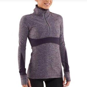 Lululemon Run Full Tilt Half-zip pullover herringbone gray black 6
